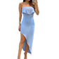 Fashion Pure Color Ruffles Tube Top Side Slit Slim Fit Dress